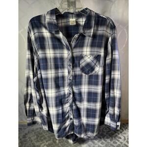 Women's* Terra & Sky* Flannel Blue Plaid Long Sleeve Shirt 1X (16W-18W)